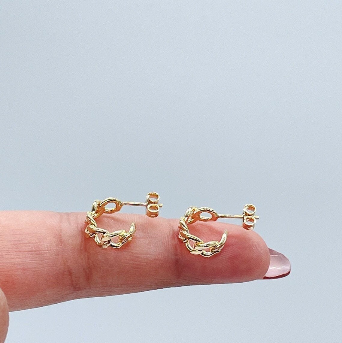 Dainty 18k Gold Filled Push Back Lose Link Baby C Hoop Earrings