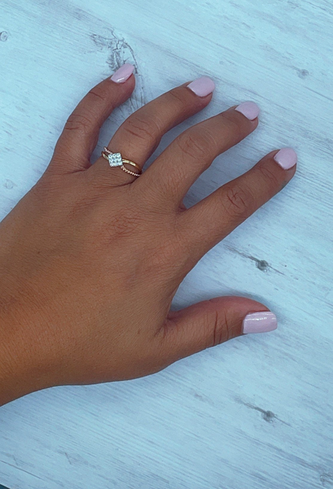 18k Gold Filled Ring Featuring Square Shape With Nine Cubic Zirconia on Top