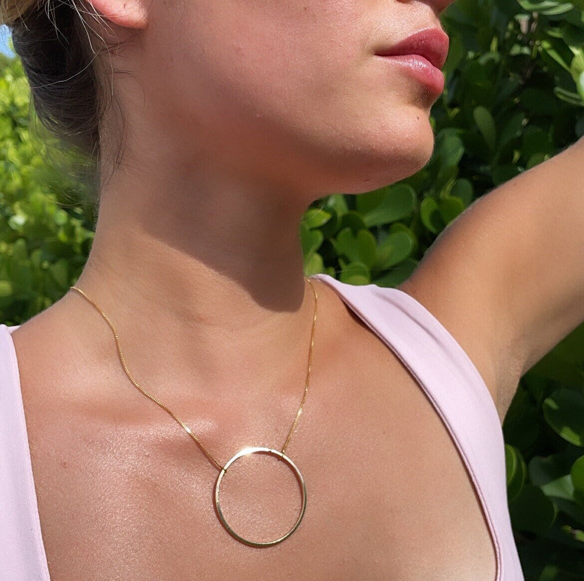 18k Gold Filled Box Chain Featuring The Circle of Life Charm Pendant Necklace,