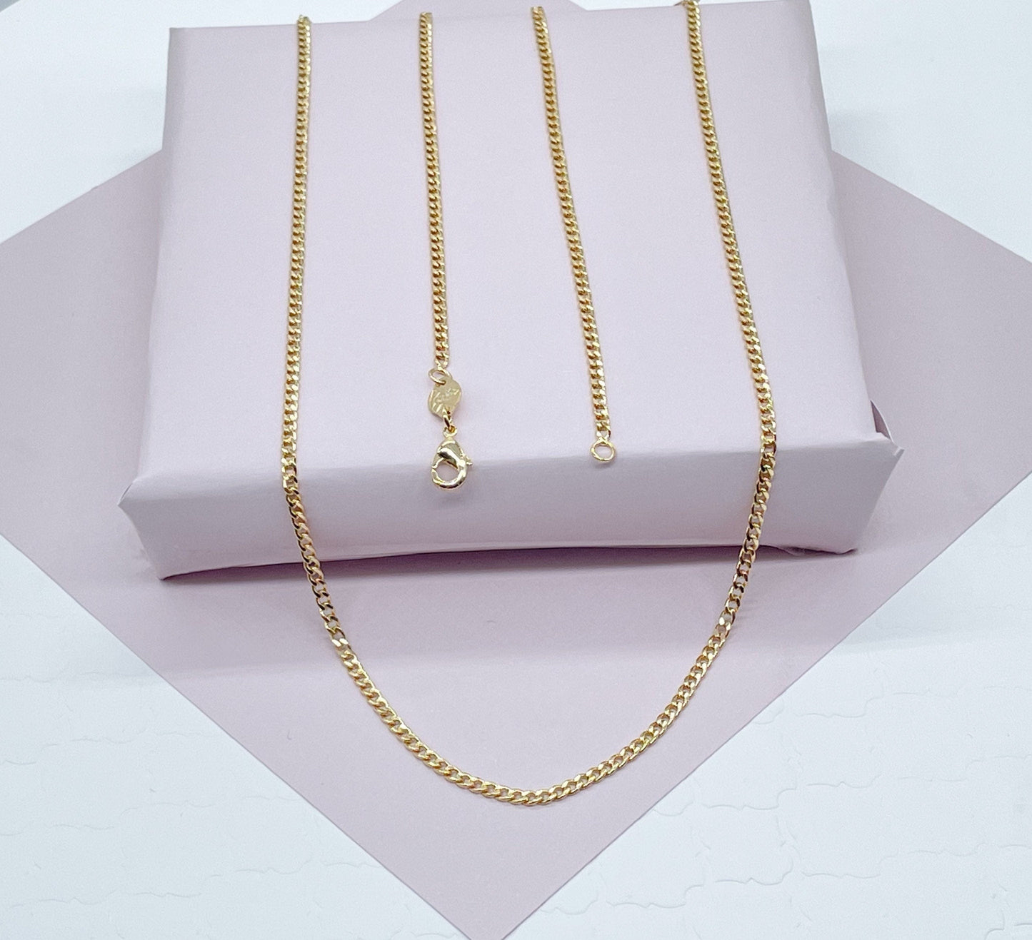 18k Gold Filled thin Cuban Link Chain 2.4mm For Wholesale Dainty Jewelry