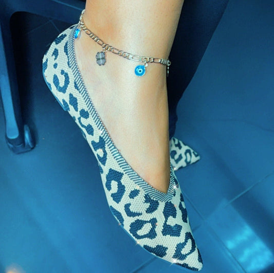 18k Gold Filled Evil Eyes And Lucky Clover Leaves Anklet In A Figaro Chain