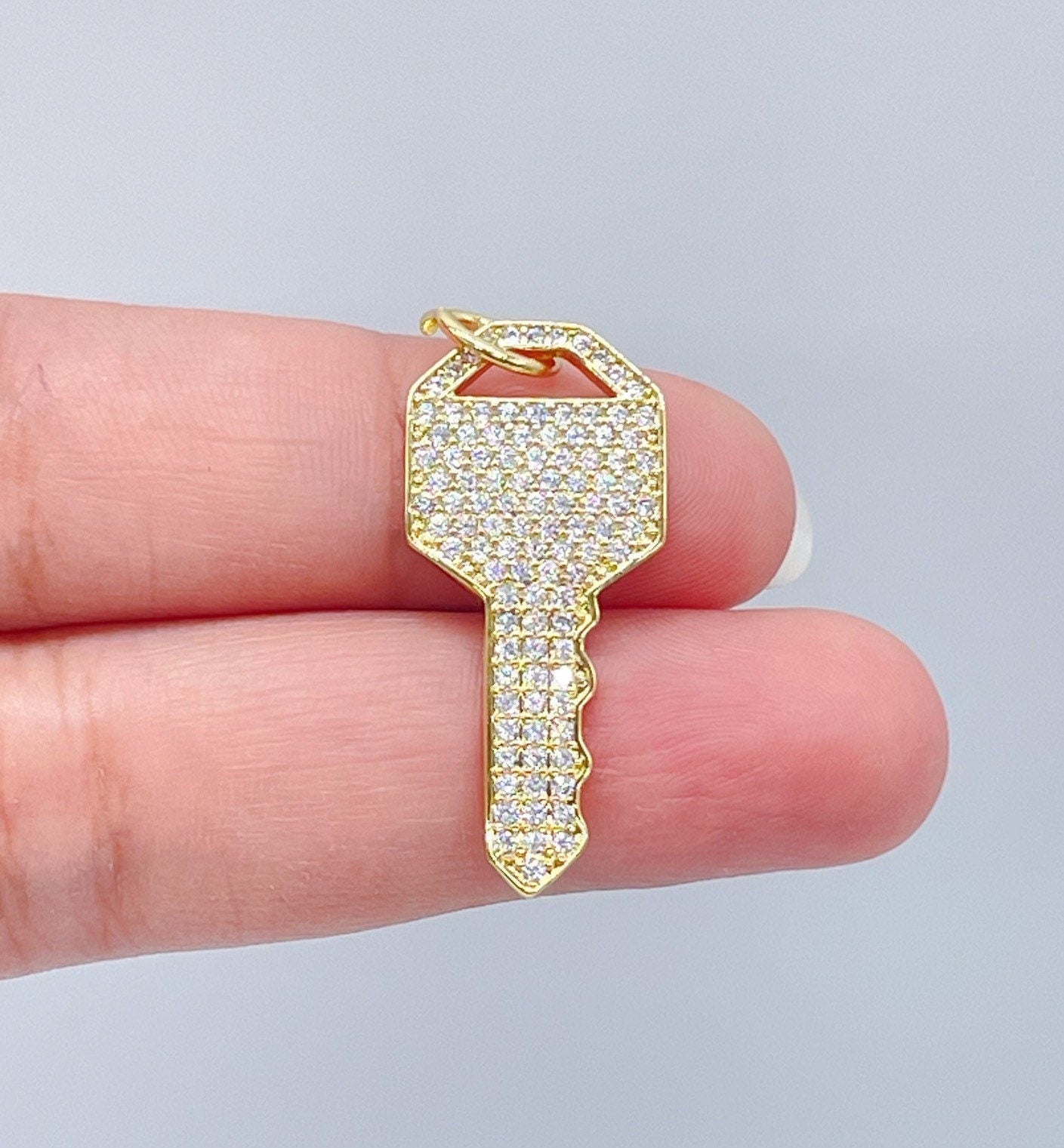 18k Gold Filled Key Charm with Micro Pave Cubic Zirconia Zirconia Key Pendant