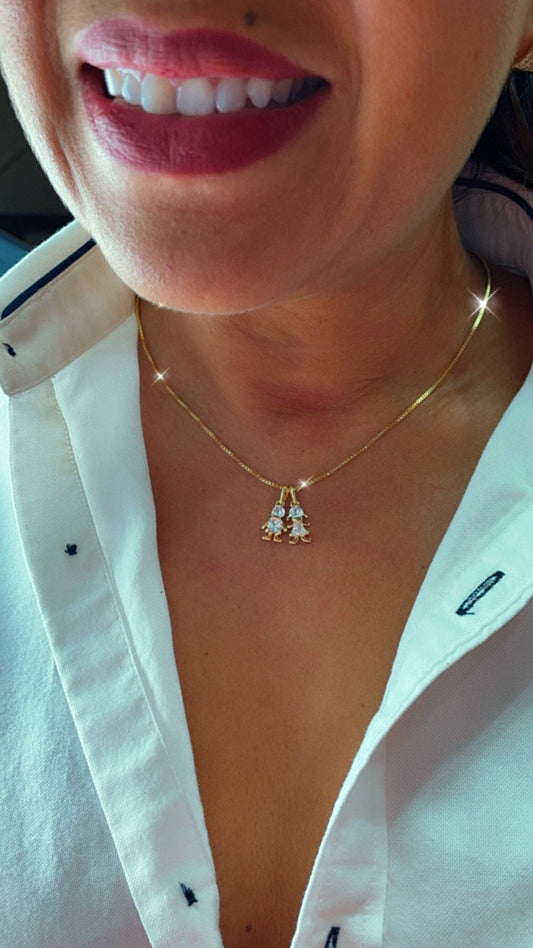 18k Gold Filled Kids Charm: Cubic Zirconia Boy or Girl Pendant