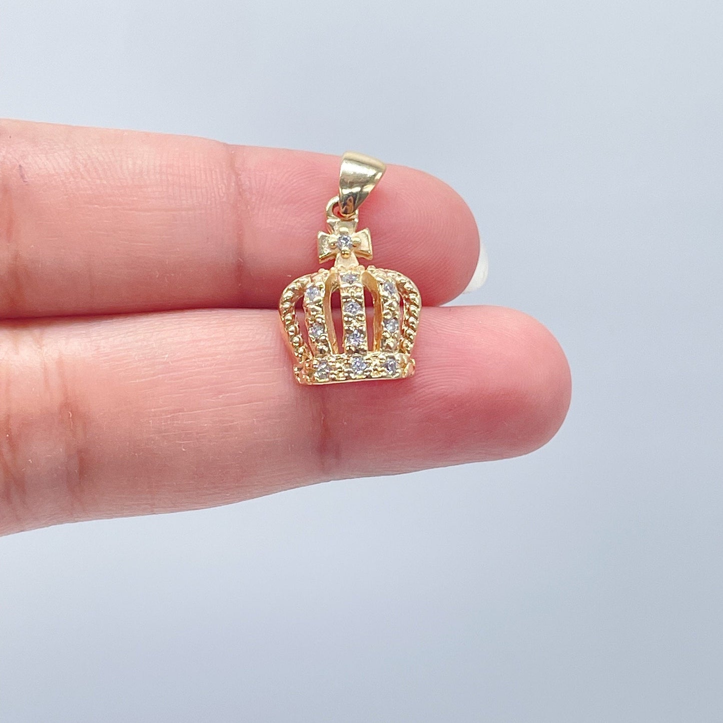 18k Gold Filled Dainty King's Crown Charm In Micro Pave Settings Pendant And Jewelry Making Supplies