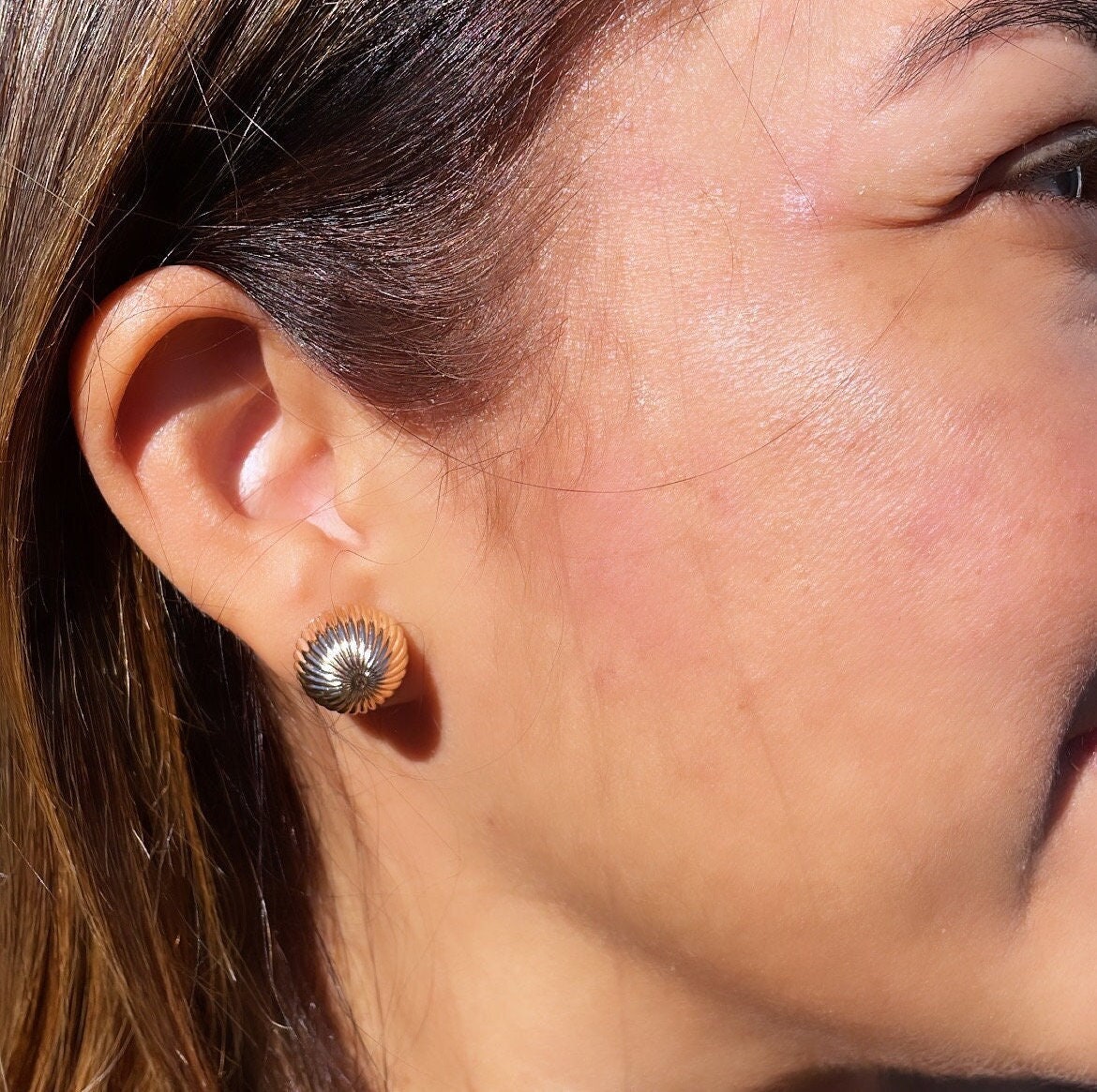 18k Gold Filled Half Sphere Umbrella Textured Earrings