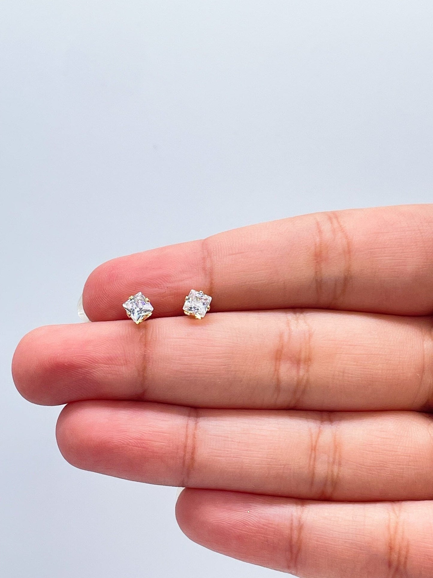 18k Gold Filled 4mm Mini Cubic Zirconia Square Stud Earring