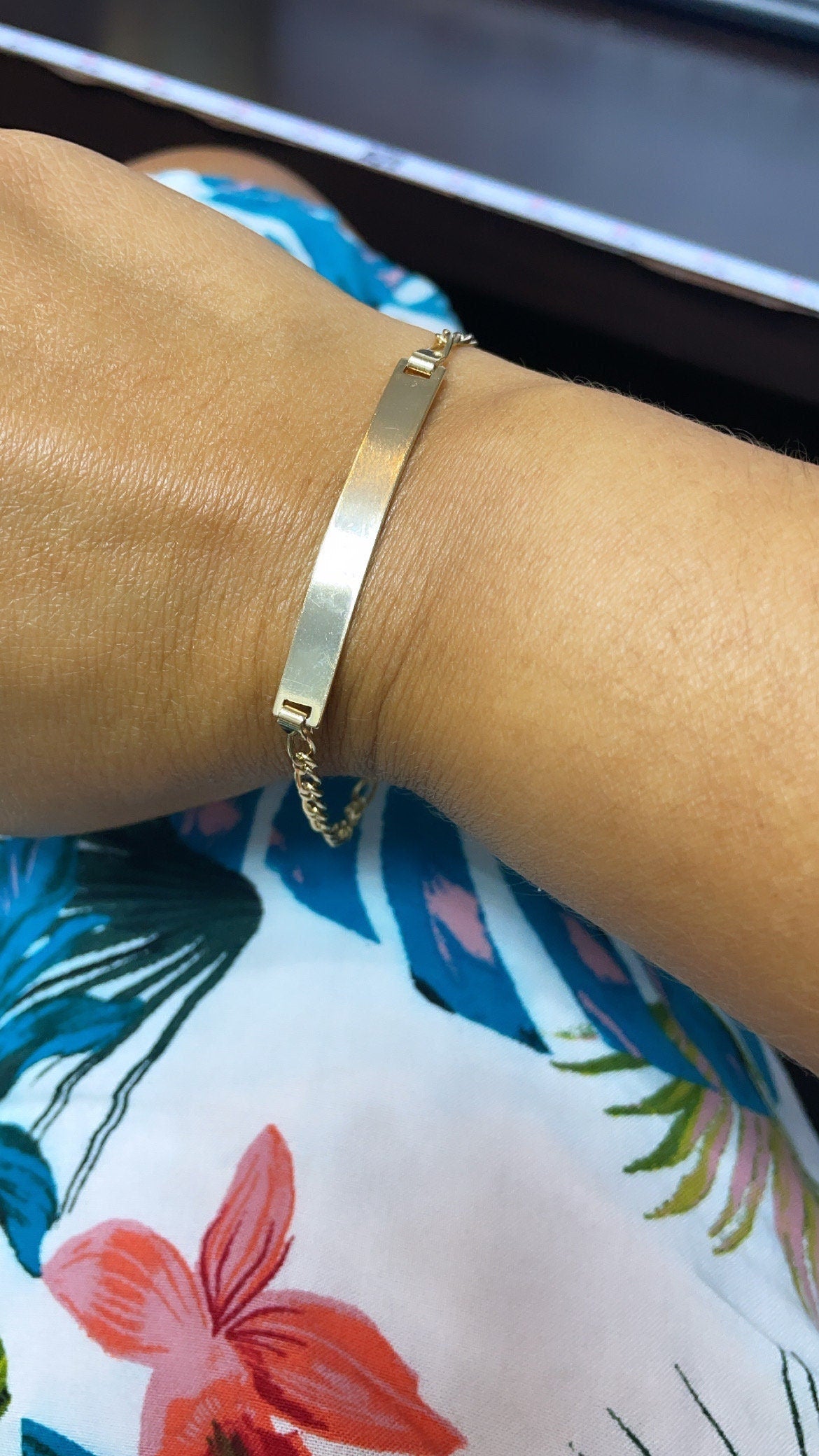 18k Gold Filled Plain ID Bracelet In A Figaro 1x1 Gold Filled Chain Jewelry