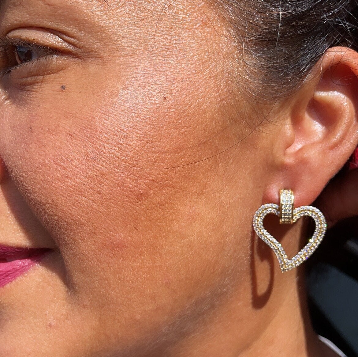 18k Gold Filled Micro Pave Cubic Zirconia Open Heart Earrings, Party Fancy Earrings Her, See Through Heart Earrings