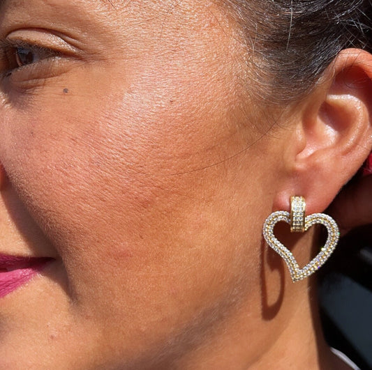 18k Gold Filled Micro Pave Cubic Zirconia Open Heart Earrings, Party Fancy Earrings Her, See Through Heart Earrings