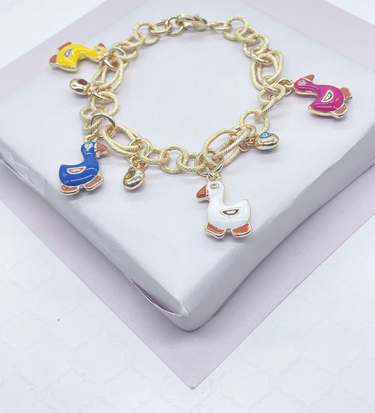 18k gold Filled Colorful Duck Charm Bracelet Wholesale Jewelry