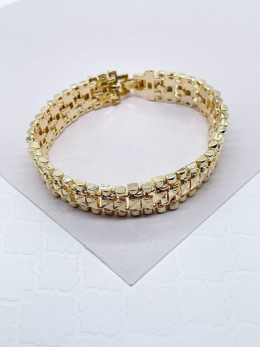Vintage Diamond Cut Style 18k Gold Filled Thick X - Patterns Bracelet, Motion