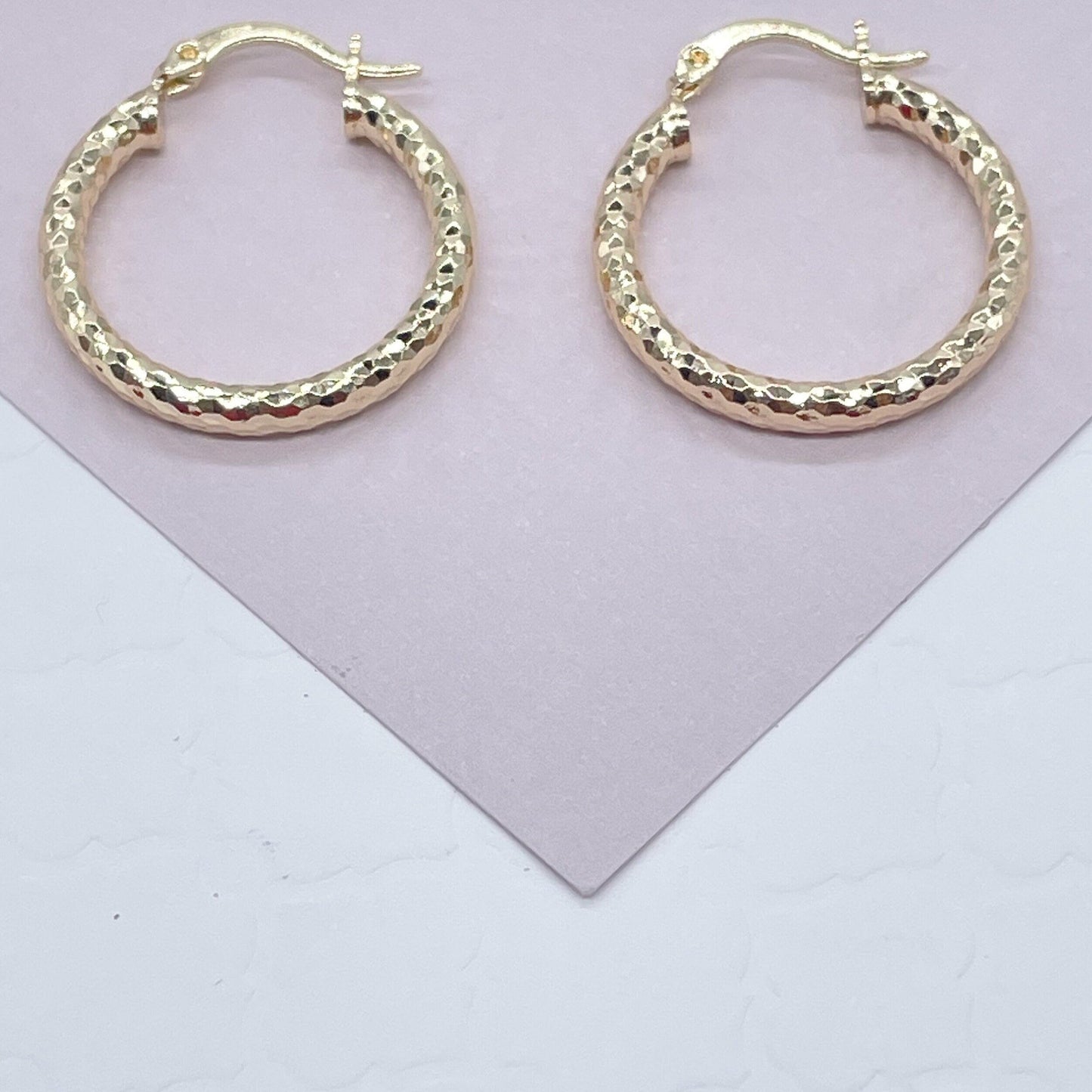 18k Gold Filled Small Rugged Textured Hoop Earring Medium Size 25mm  the