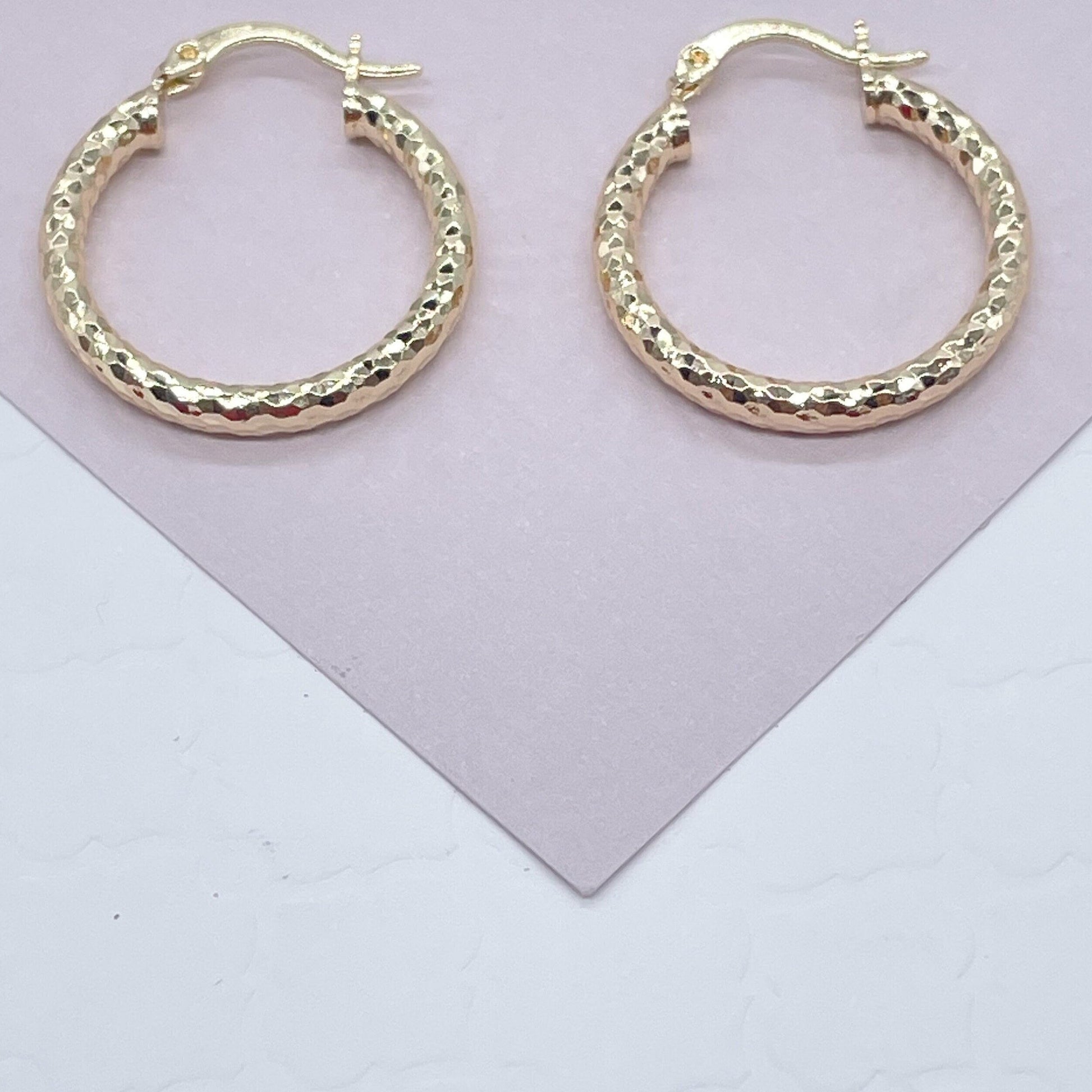 18k Gold Filled Small Rugged Textured Hoop Earring Medium Size 25mm  the