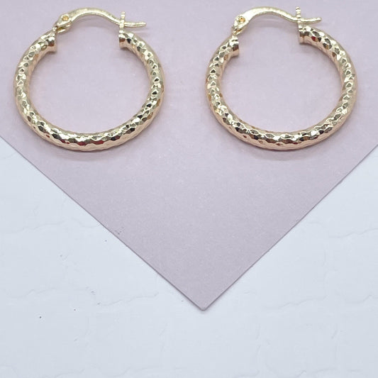 18k Gold Filled Small Rugged Textured Hoop Earring Medium Size 25mm  the