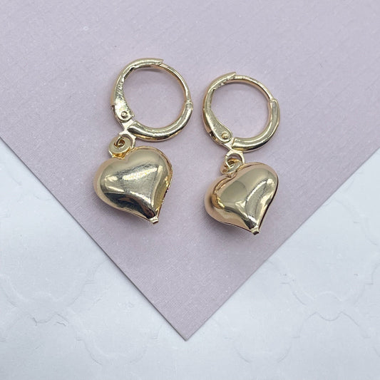 18k Gold Filled Puffy Chubby Heart Dangling Earrings