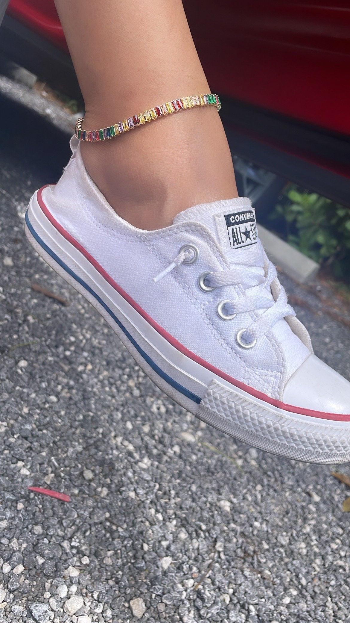 18k Gold Filled Anklet Featuring Colorful Baguette Cubic Zirconia