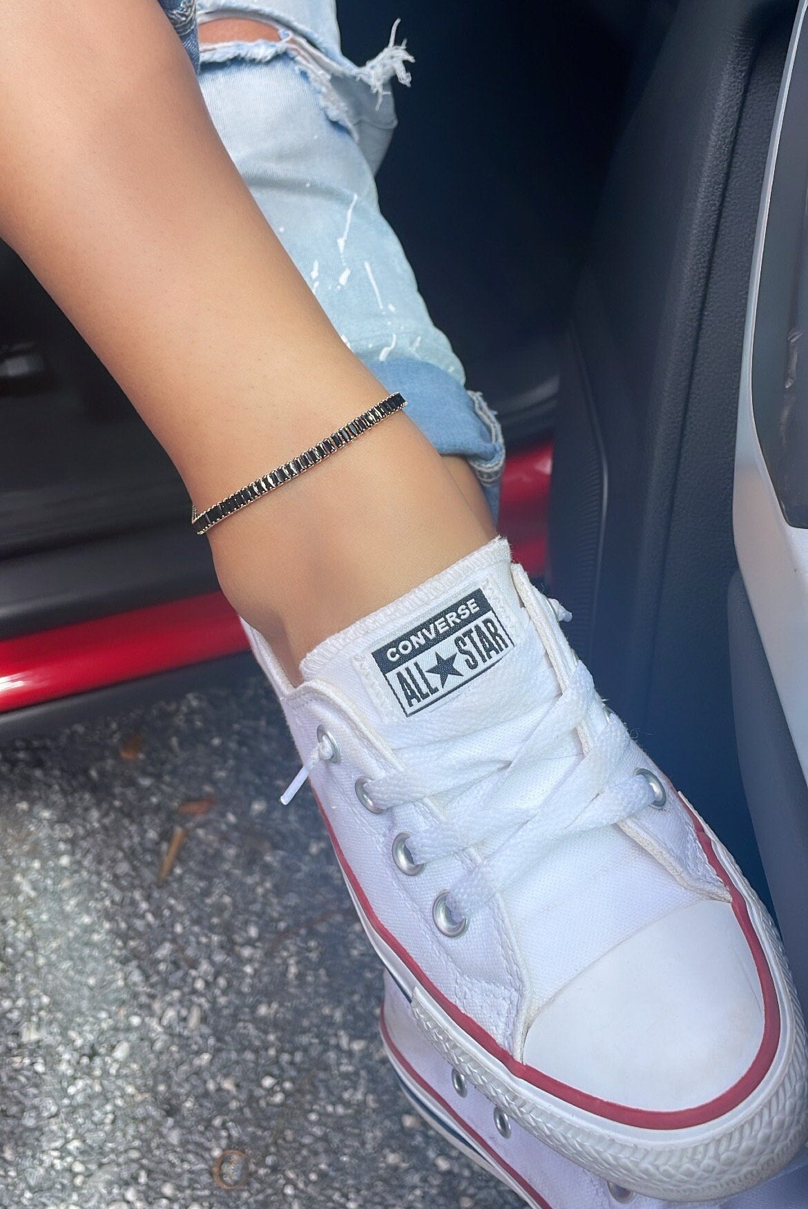 18k Gold Filled Black Stone Baguette Anklet