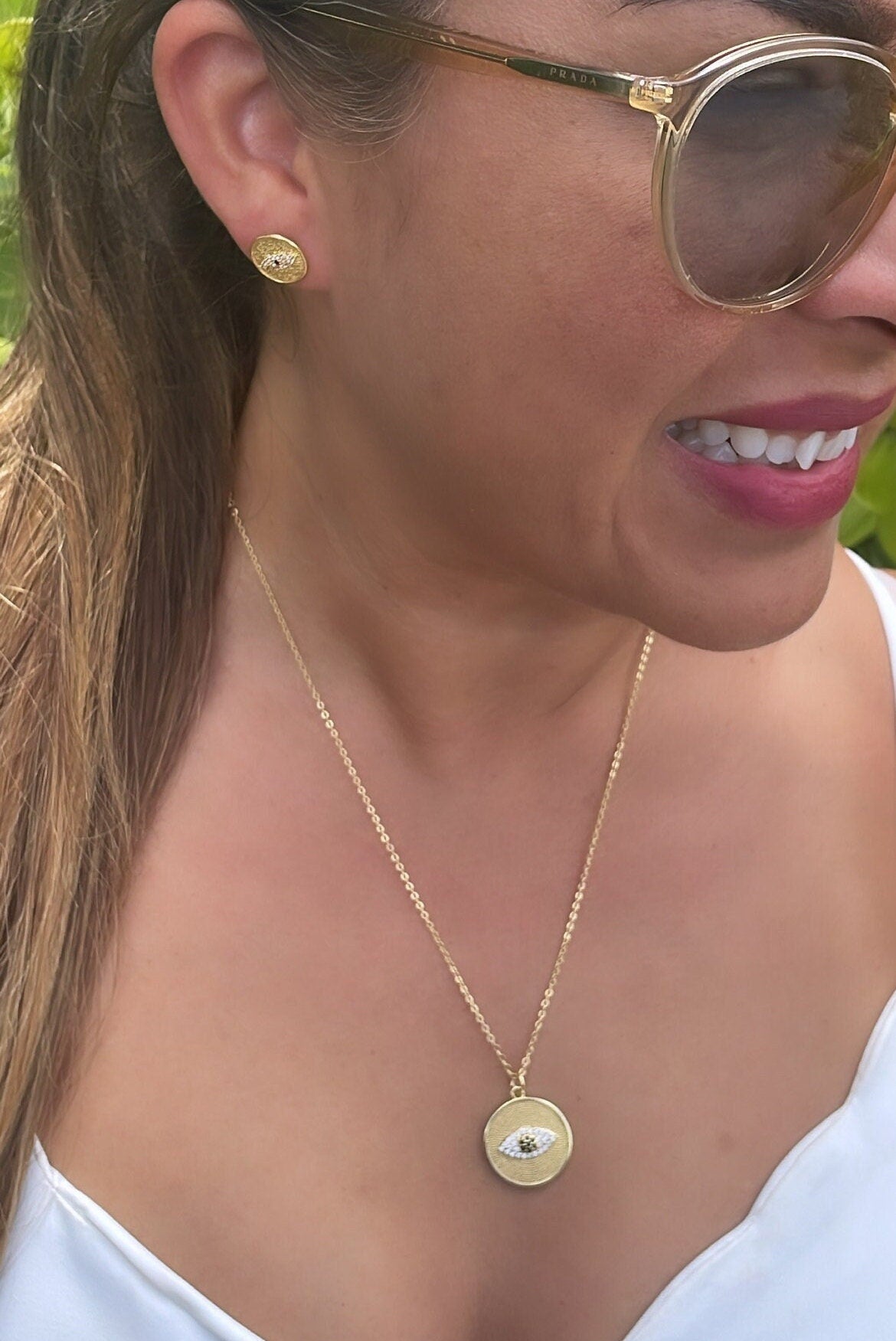 18k Gold Filled Protection Evil Eye Set, Includes Earrings & Necklace