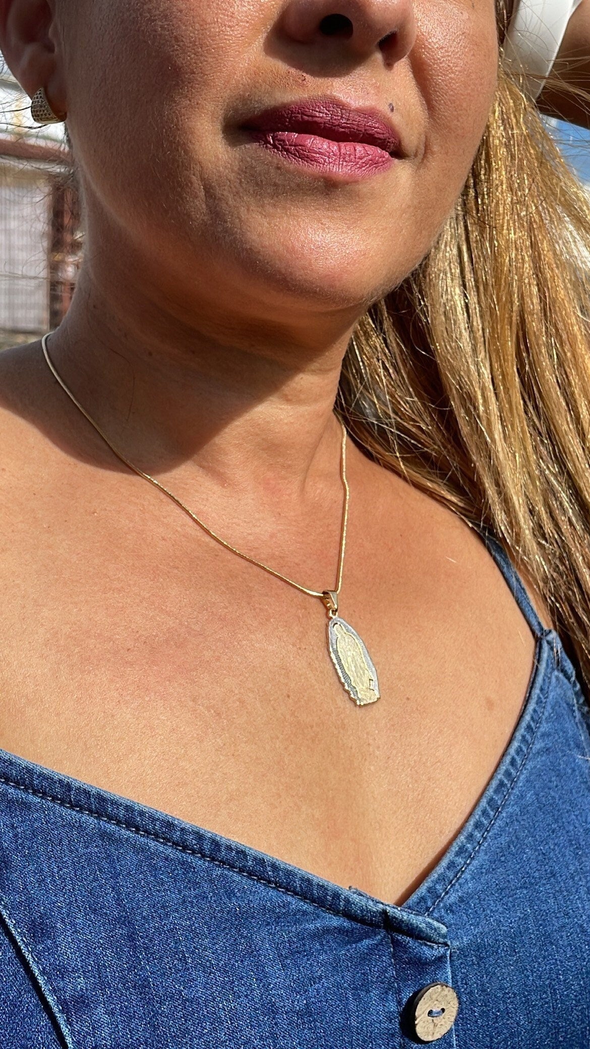 18k Gold Filled Guadalupe Pendant Two Tone Color