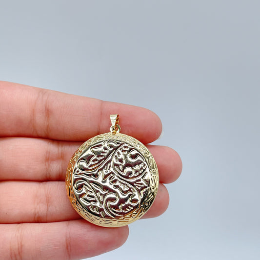18k Gold Filled Engraved Circle Locket