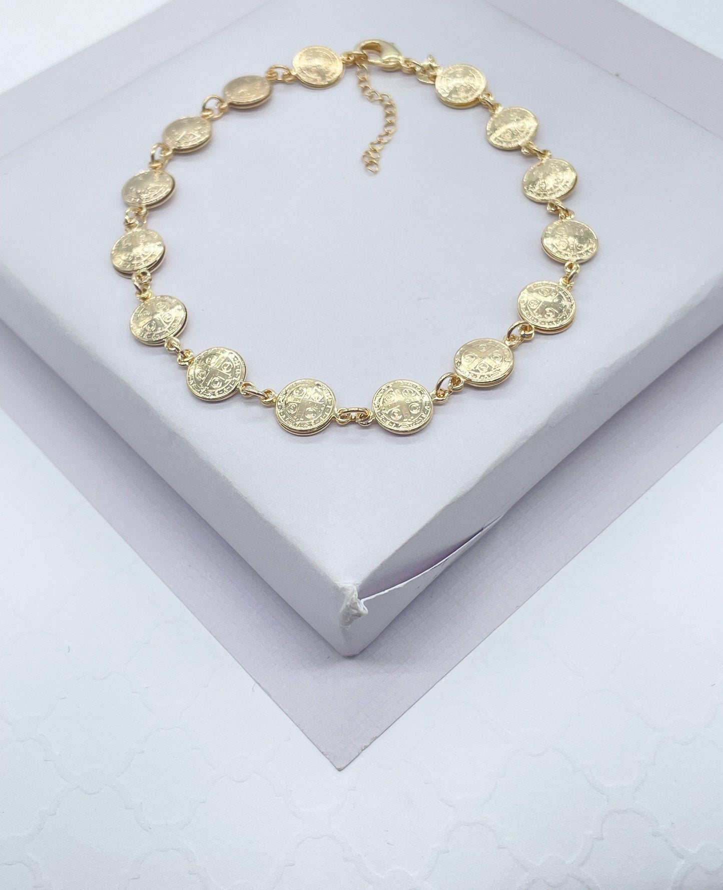 18k Gold Filled San Benito double sided medal anklet