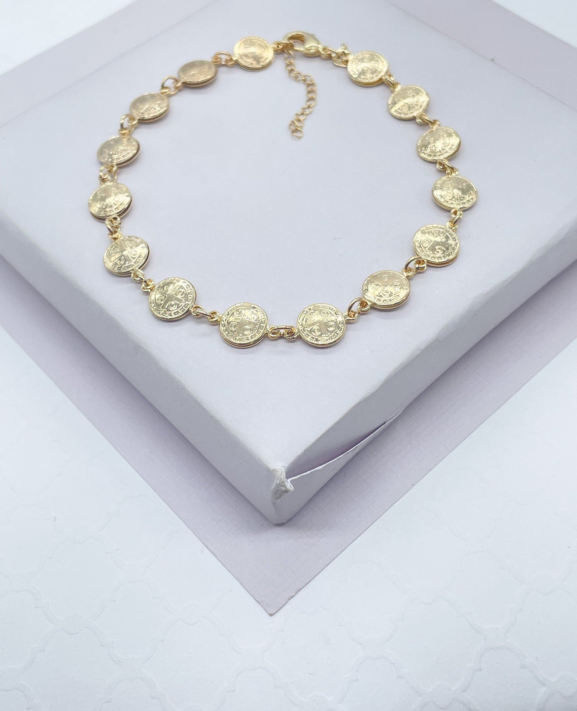 18k Gold Filled San Benito double sided medal anklet