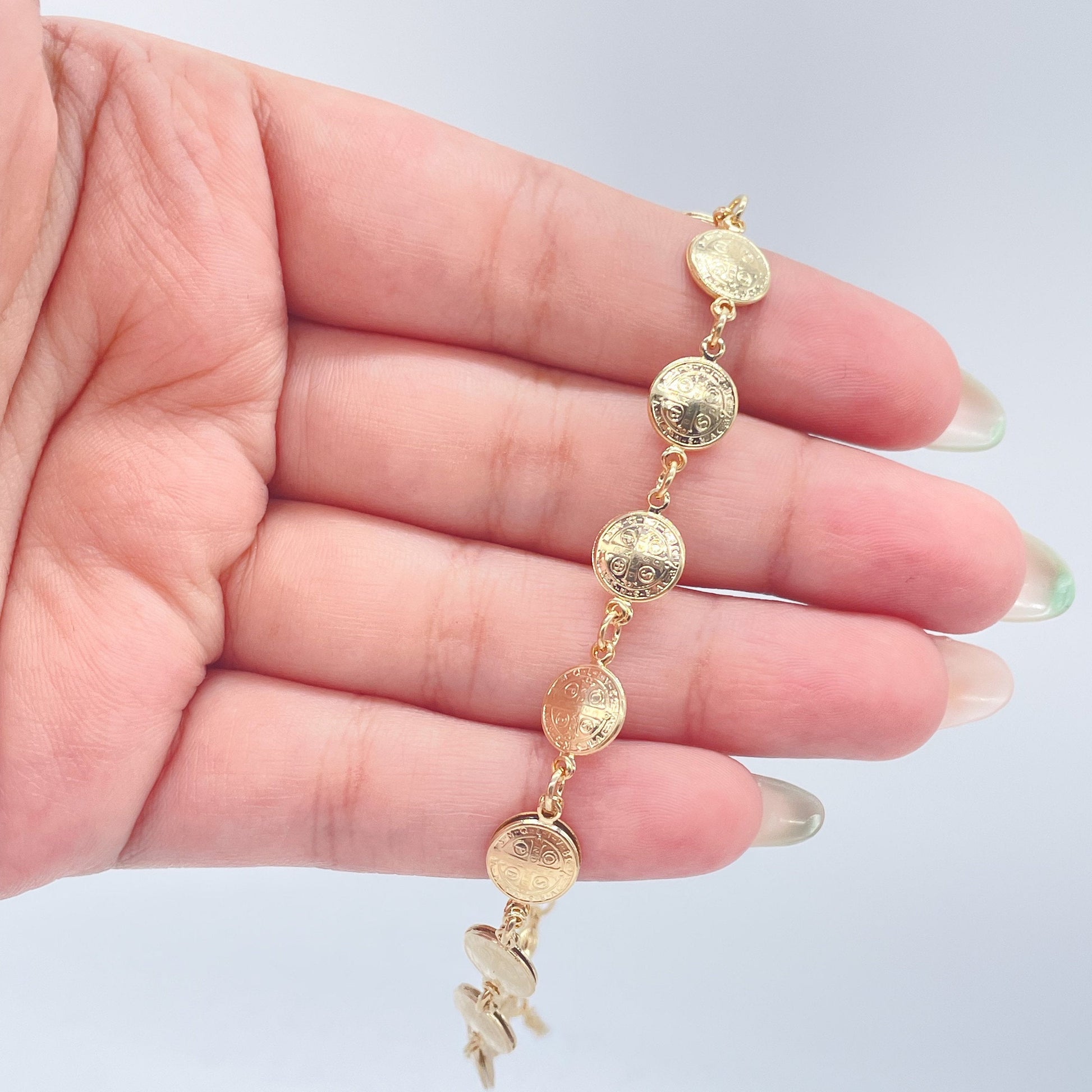 18k Gold Filled San Benito double sided medal anklet