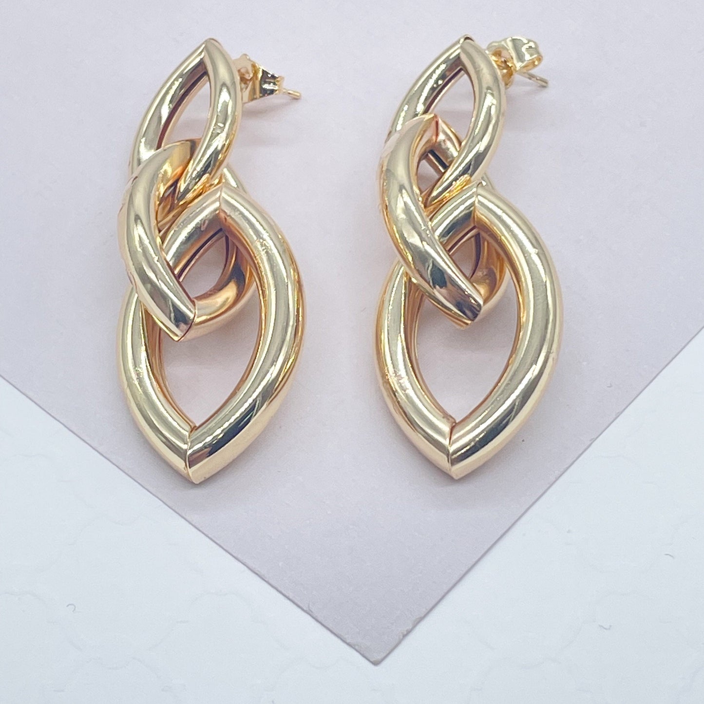 18k Gold Filled Single Long Oval Chunky Link Earrings