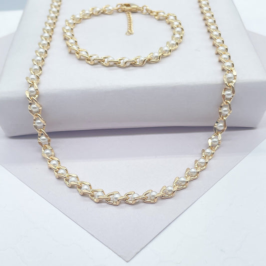 18k Gold Filled Carver Small Pearl Set