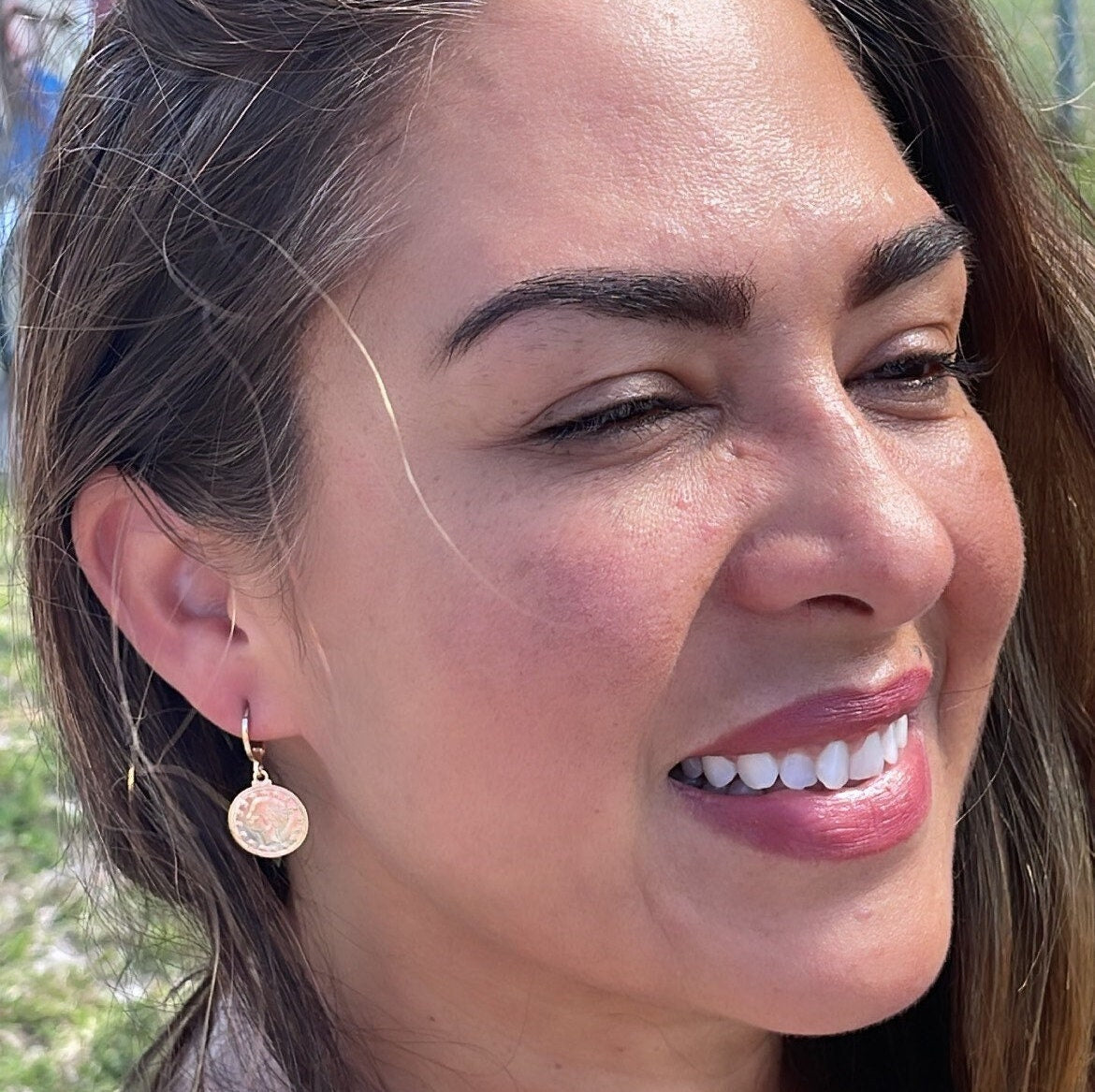 18k Gold Filled Coin Drop Earrings, Vintage Coin Medal