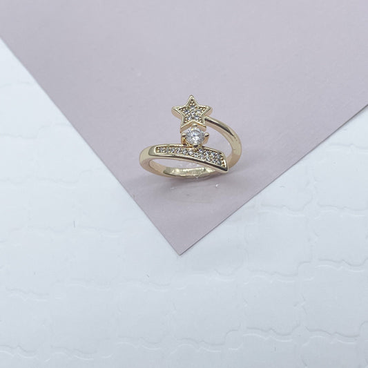 18k Gold Filled “Shooting Star” Ring Featuring Micro Pave Cubic Zirconia and A Solitaire Dainty Jewelry