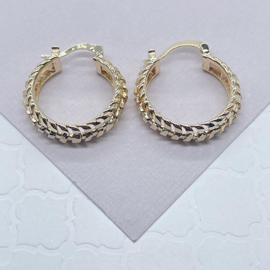 Vintage Alligator Tail Pattern Hoop Earrings Made In 18k Gold Filled