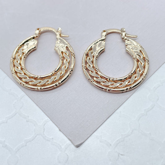 18k Gold Filled Thin Flat Hoops With Flat Link In-Between