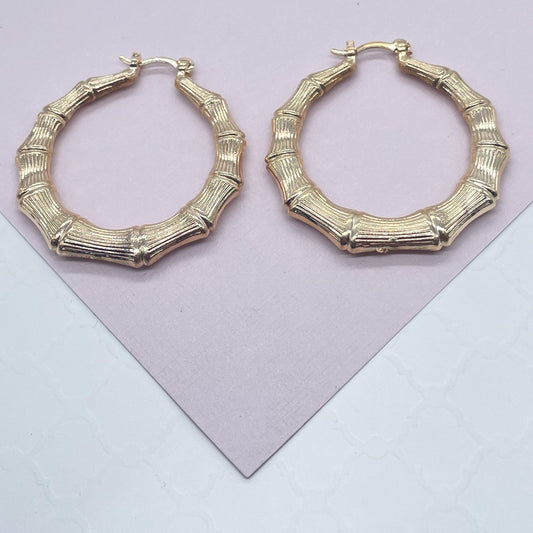 18k Gold Filled Chunk Bamboo Hoop Earrings