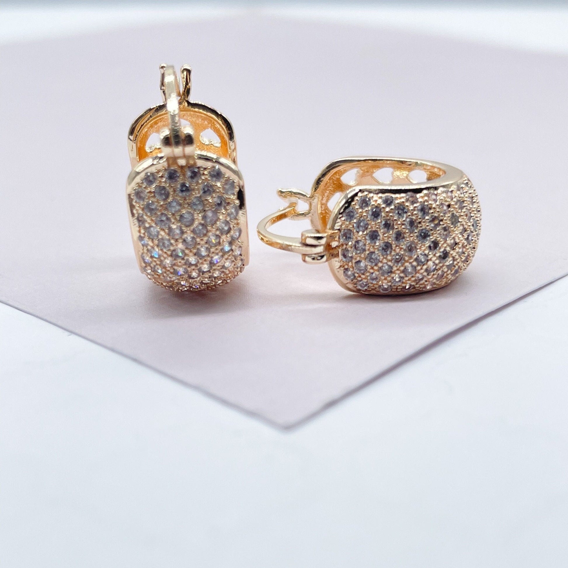 18k Gold Filled Micro Pave Cubic Zirconia Hoop Earrings (9mm)