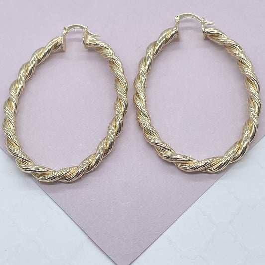 18k Gold Filled Oval Shape Twisted Hoop Earrings Supplies