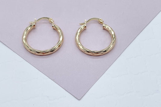 18k Gold Filled Small Diamond Textured Hoops Earrings Available in 25mm For