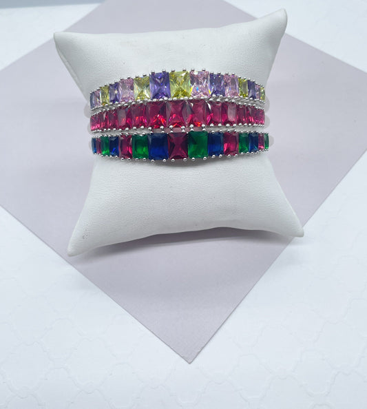 18k Gold Filled Bangle In Rose Gold Featuring Colorful Crystals