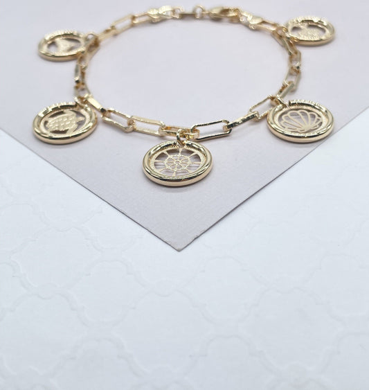 18k Gold Filled PaperClip Bracelet With Multiple Sea Creatures Charms