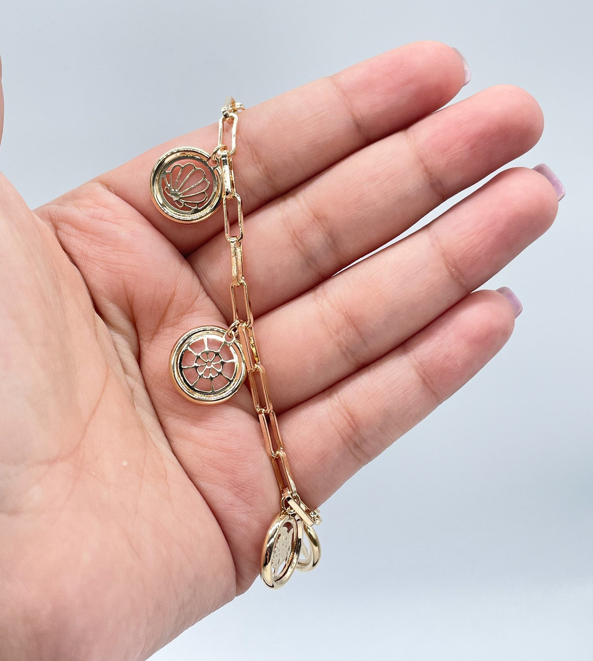 18k Gold Filled PaperClip Bracelet With Multiple Sea Creatures Charms