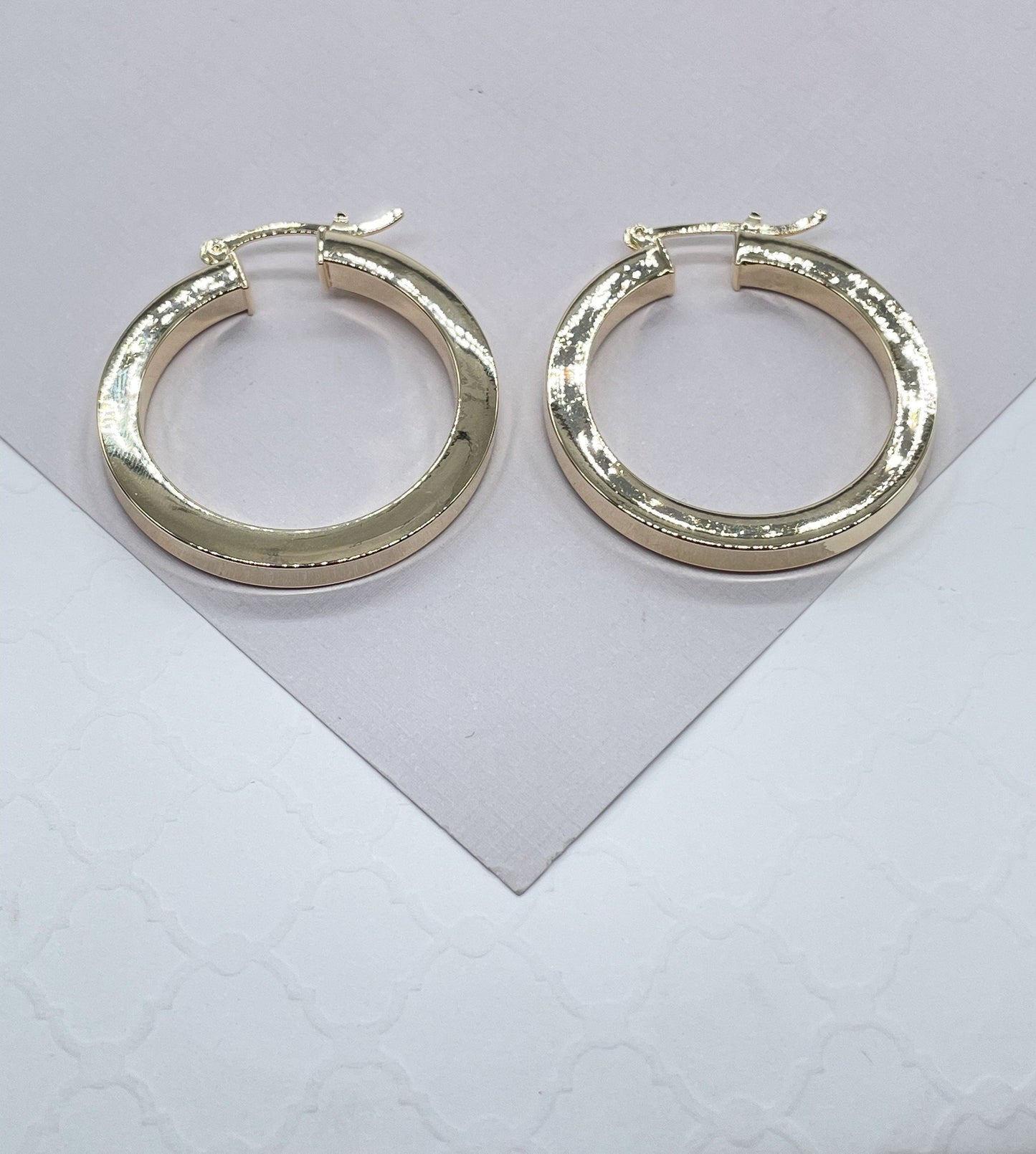 18k Gold Filled Large Sharpe Edged Plain Hoop EarringsWholesale Jewelry Supplies