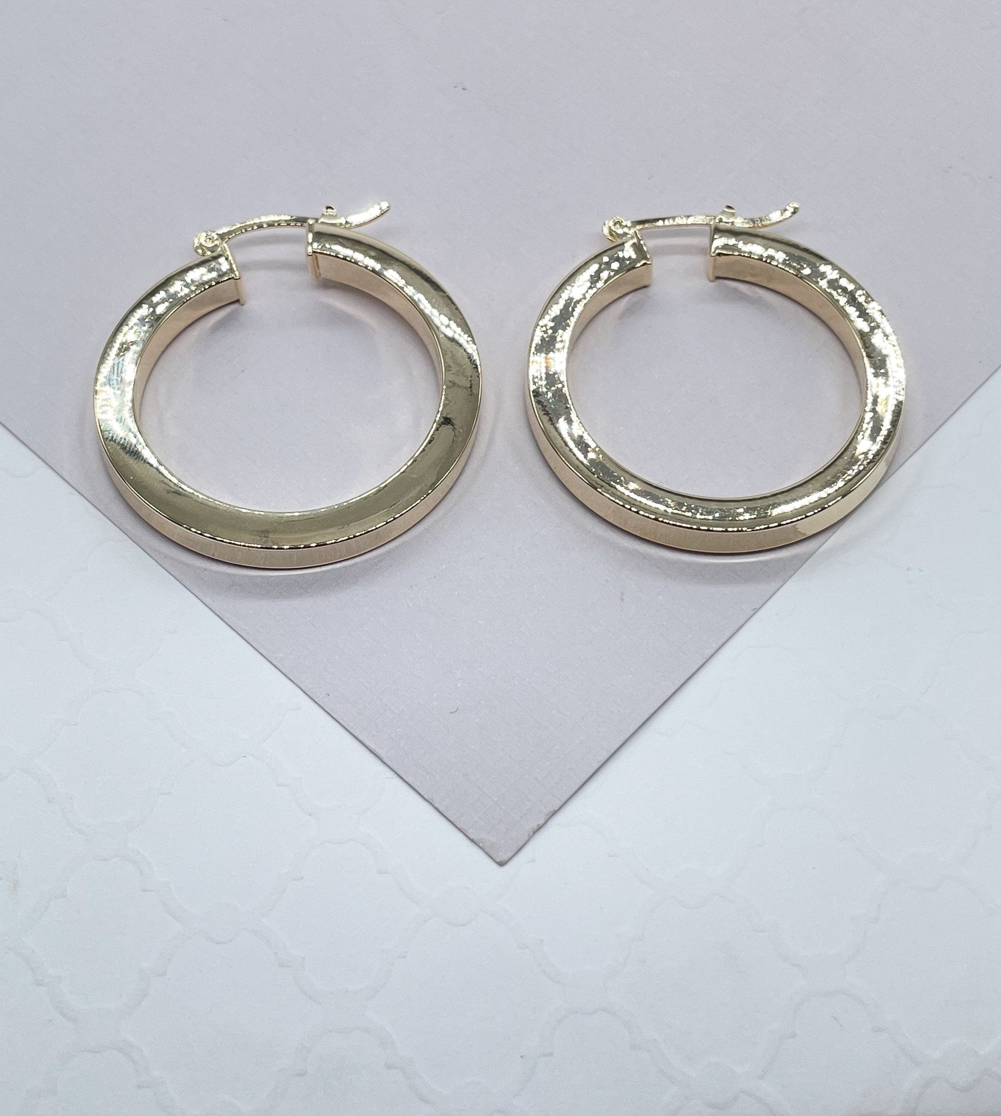 18k Gold Filled Large Sharpe Edged Plain Hoop EarringsWholesale Jewelry Supplies