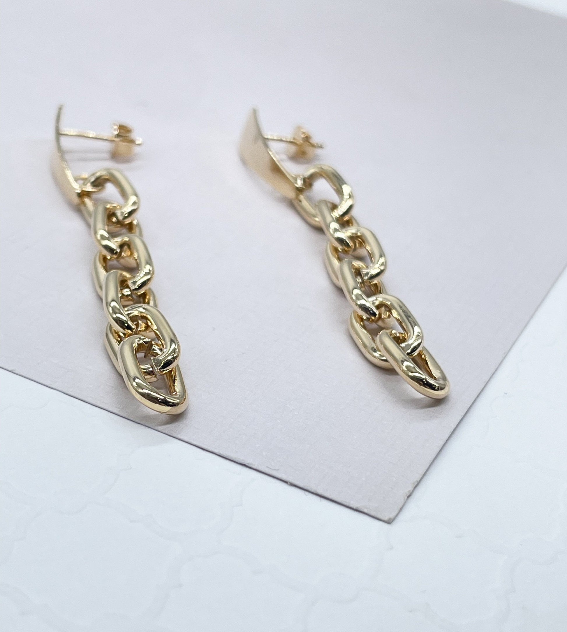 18k Gold Filled Round,Thick Paperclip Dangling Earrings