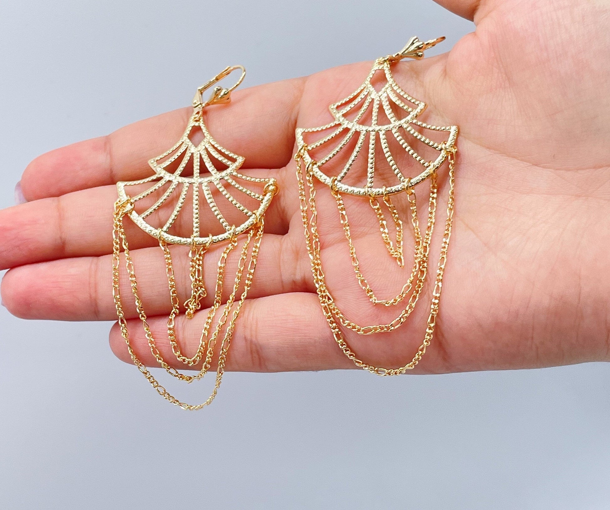 Light 18k Gold Filled Figaro Chain Chandelier Earrings