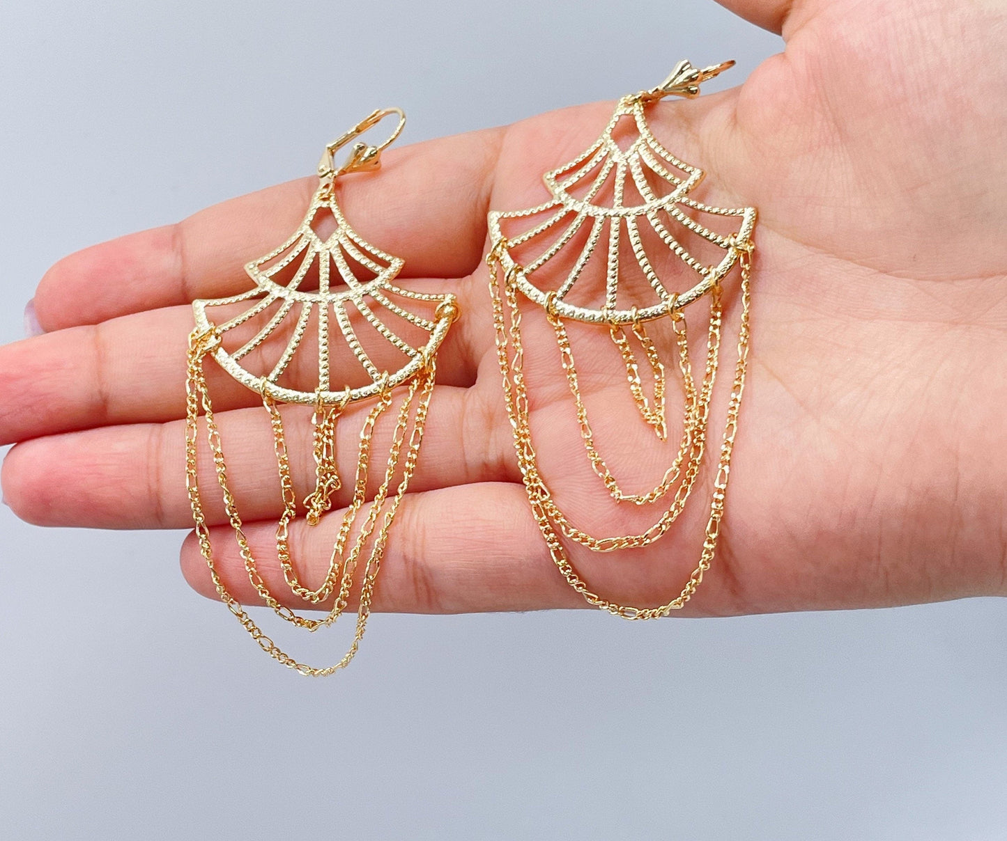 Light 18k Gold Filled Figaro Chain Chandelier Earrings