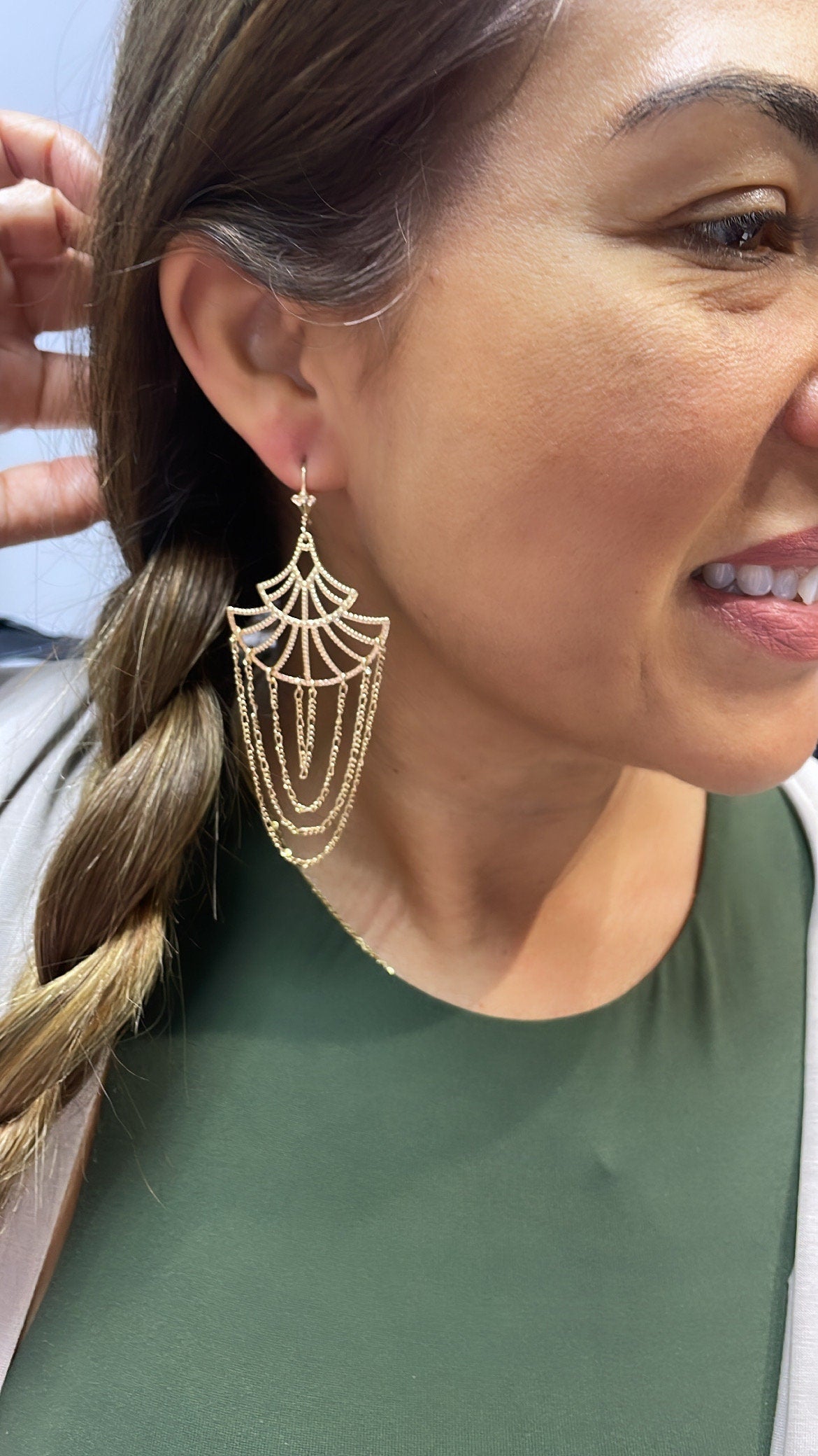 Light 18k Gold Filled Figaro Chain Chandelier Earrings