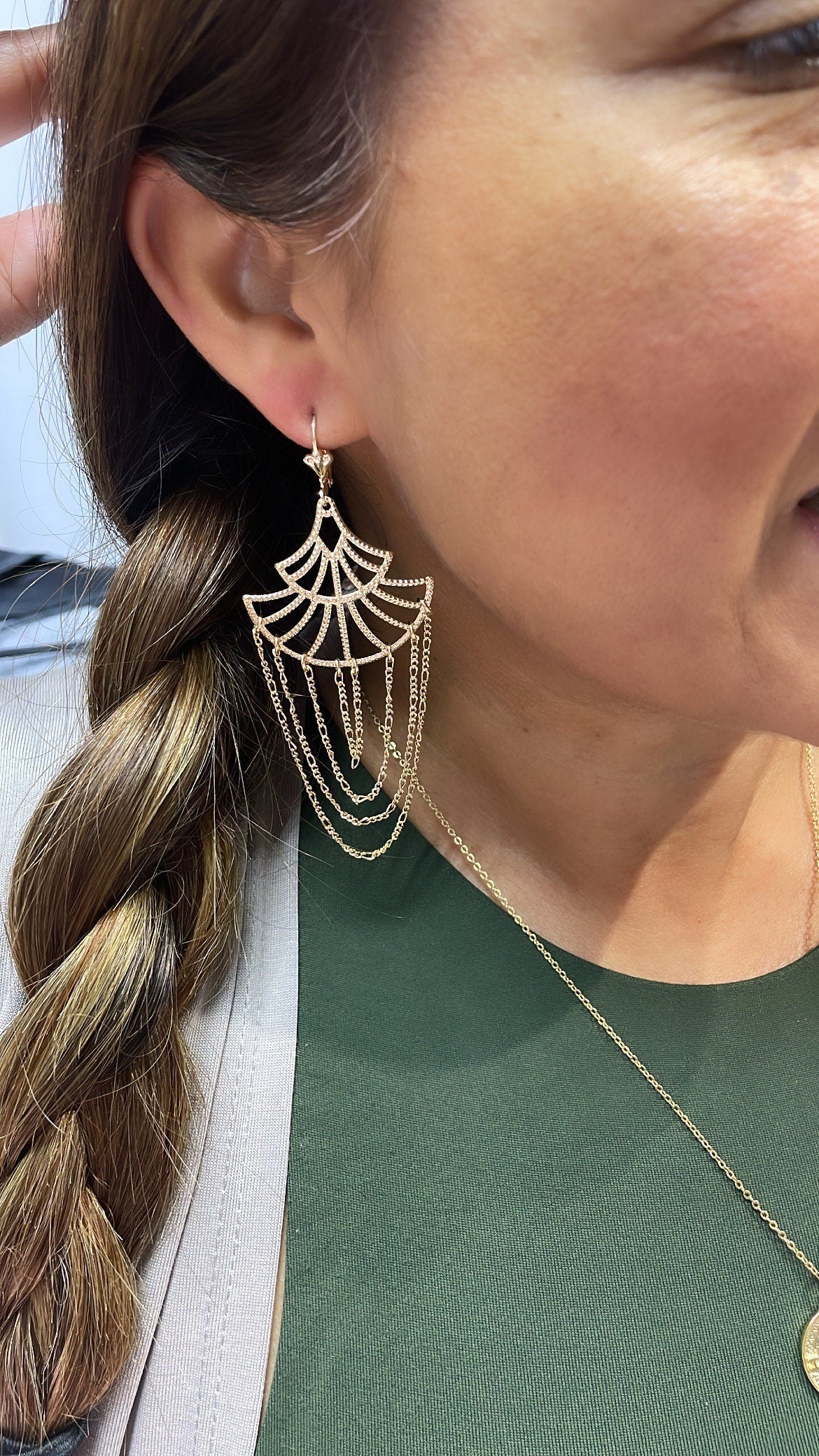 Light 18k Gold Filled Figaro Chain Chandelier Earrings