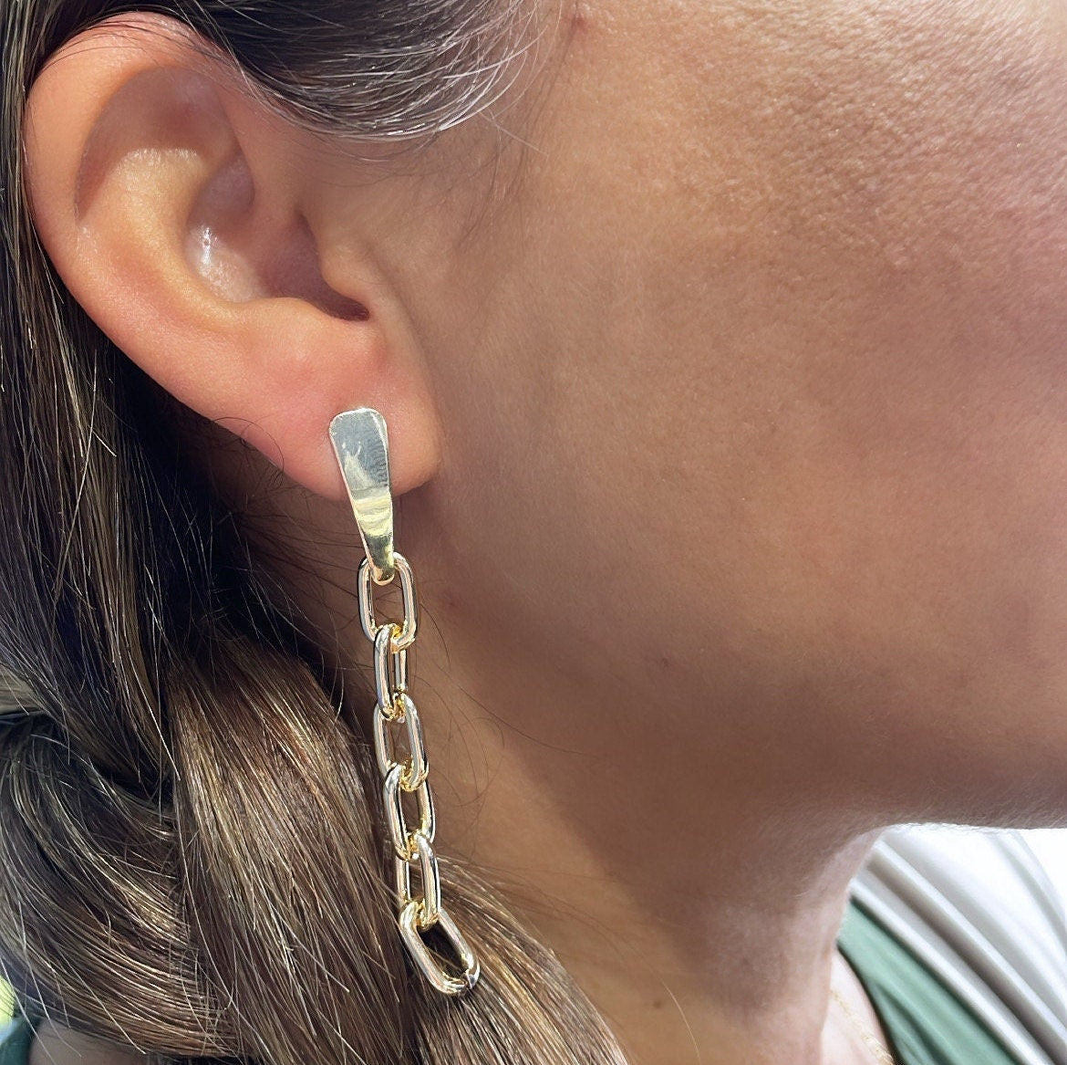 18k Gold Filled Round,Thick Paperclip Dangling Earrings