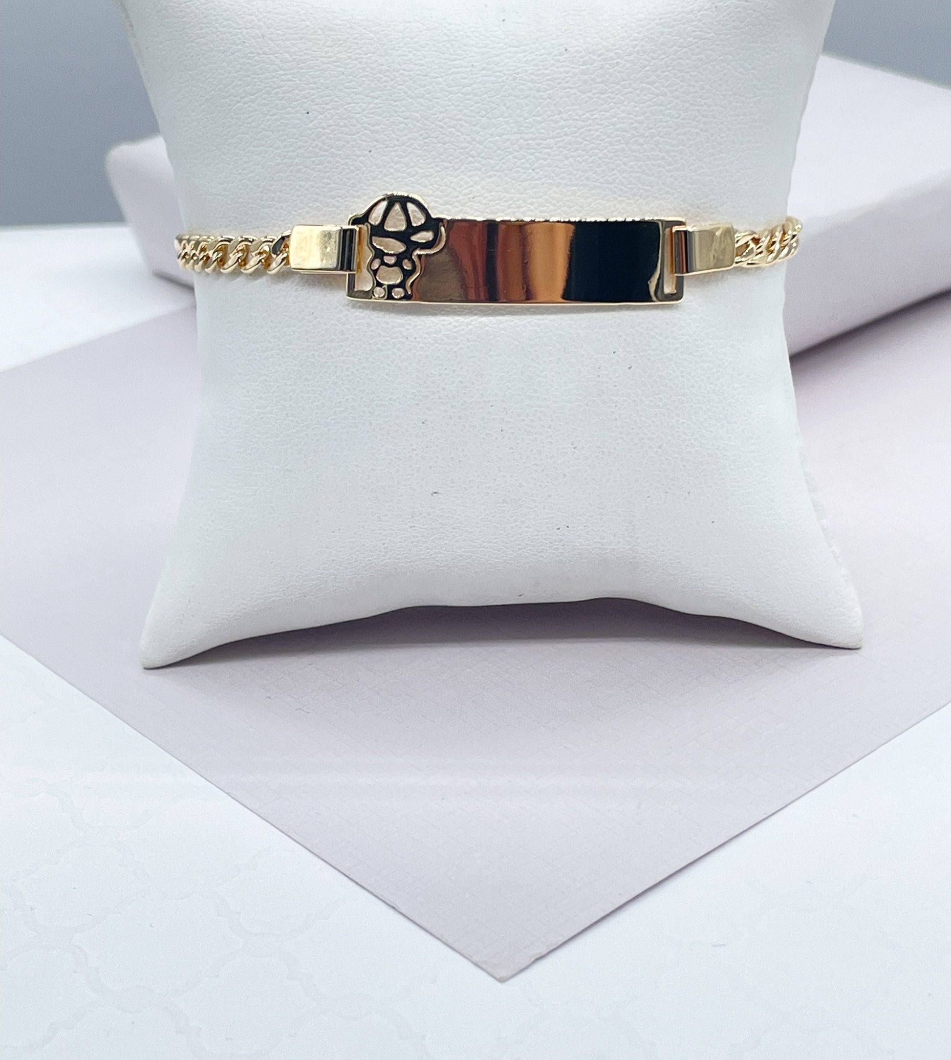 18k Gold Filled Cuban Link Children’s ID Bracelet With 2 Styles: Boy & Girl
