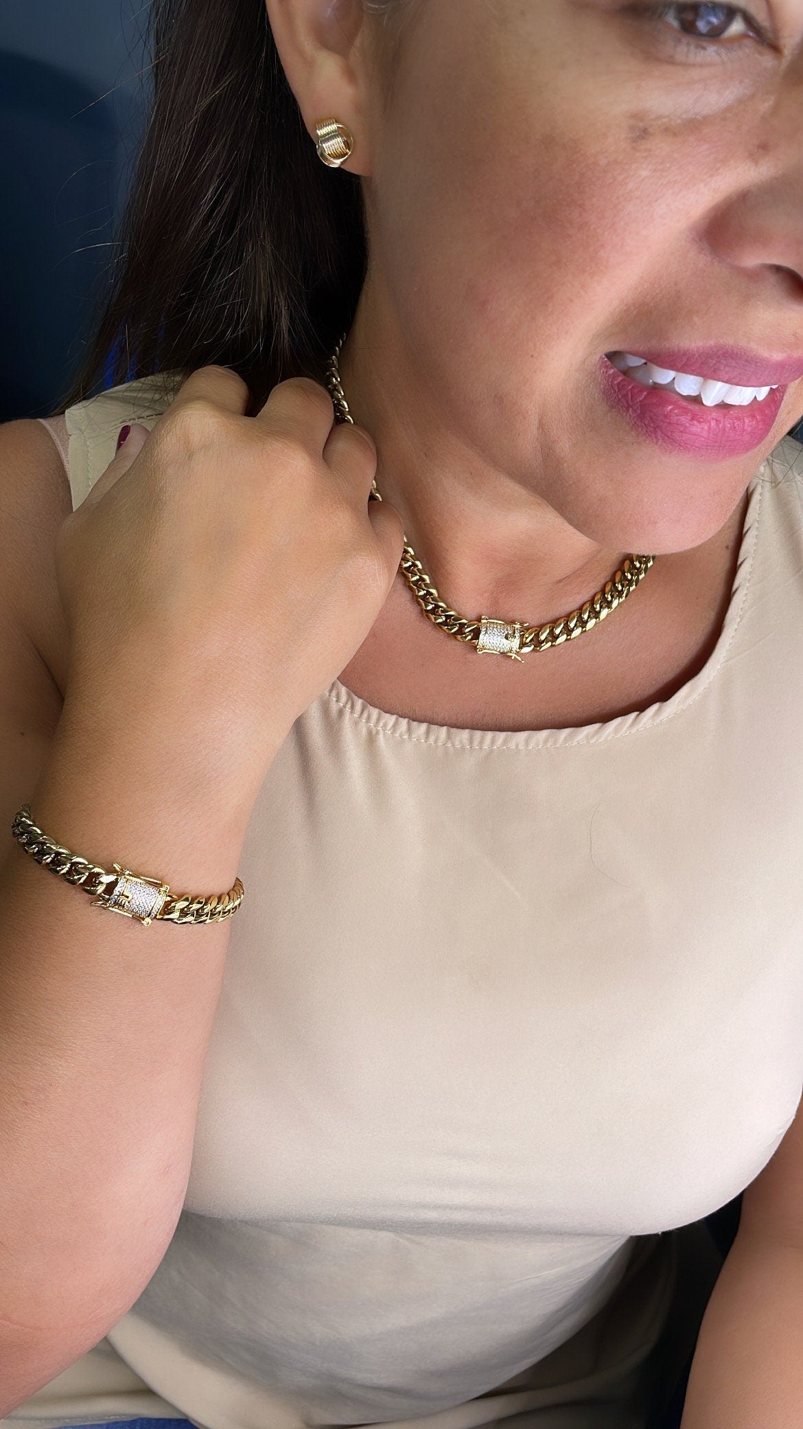 18k Gold Filled Original 8mm Miami Cuban Link Necklace and Bracelet featuring Zirconia Box Clasp